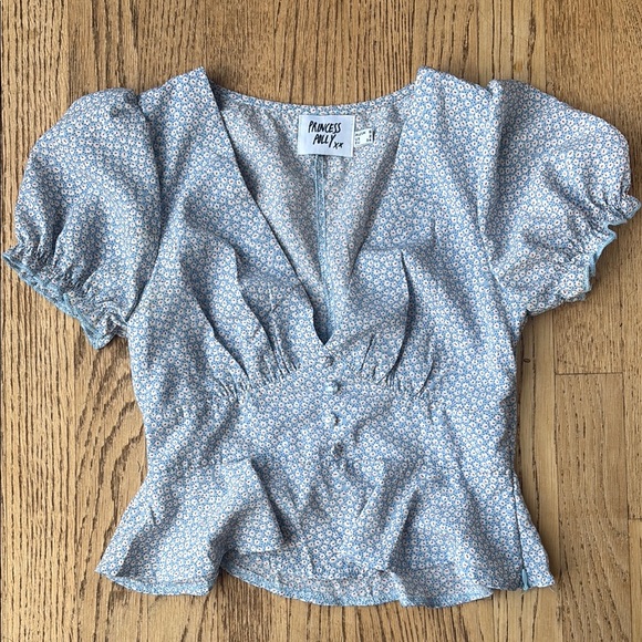 Princess Polly Tops - Princess Polly Blue Patterned Blouse